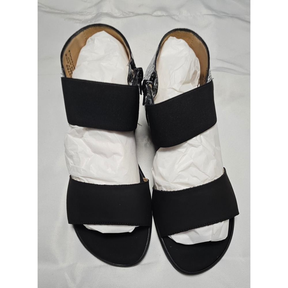 Sesto Meucci of Florence Eirlys Black White Leather Wedge Sandals Size 5.5M New